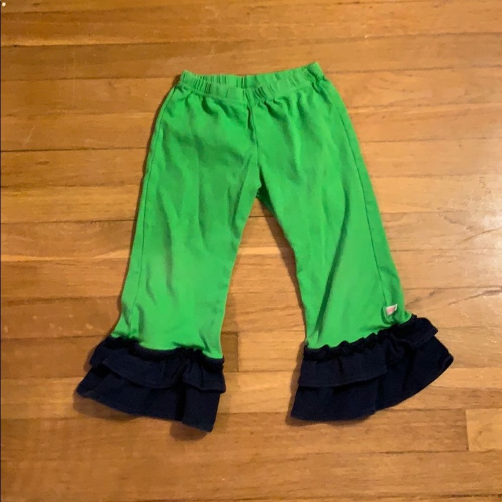 Lolly wolly doodle pants in green with navy ruffles Size 5t